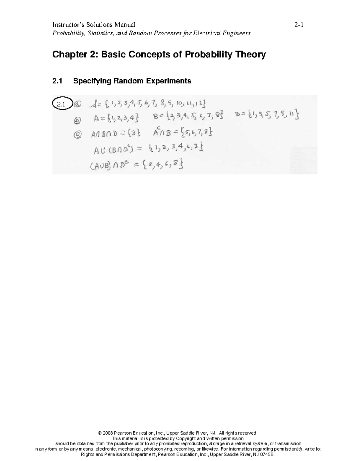 Instructors Solutions Manual 2 1 Probabi - Probability, Statistics, and ...