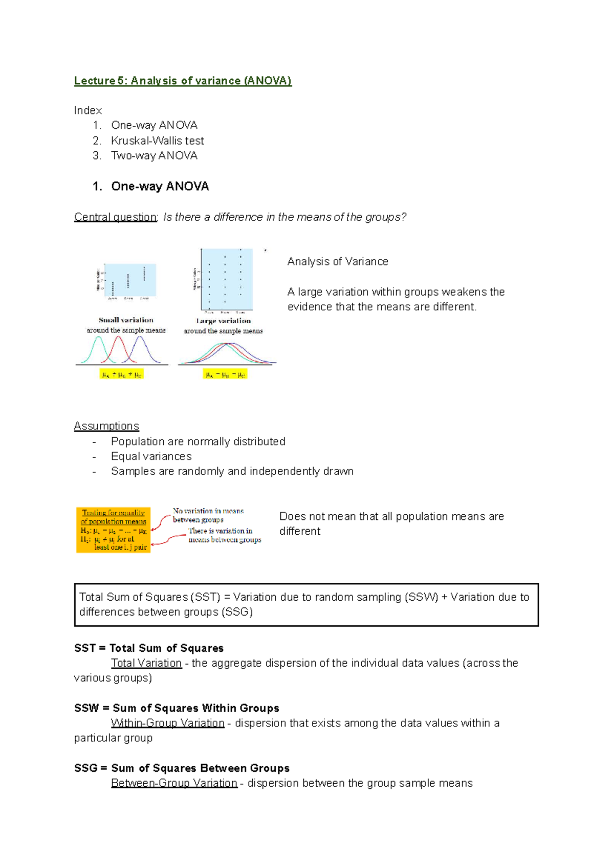 Lecture 5: ANOVA Analysis and Testing in Week 5 Stats II - Studeersnel