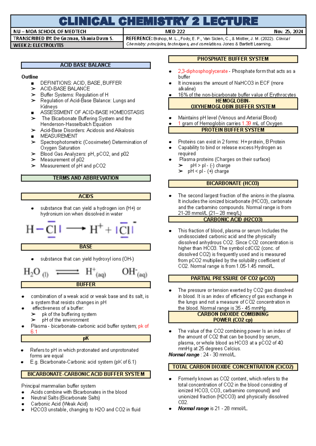 Cc2 WEEK3 - Clinical Chemistry notes week 3 - NU – MOA SCHOOL OF ...