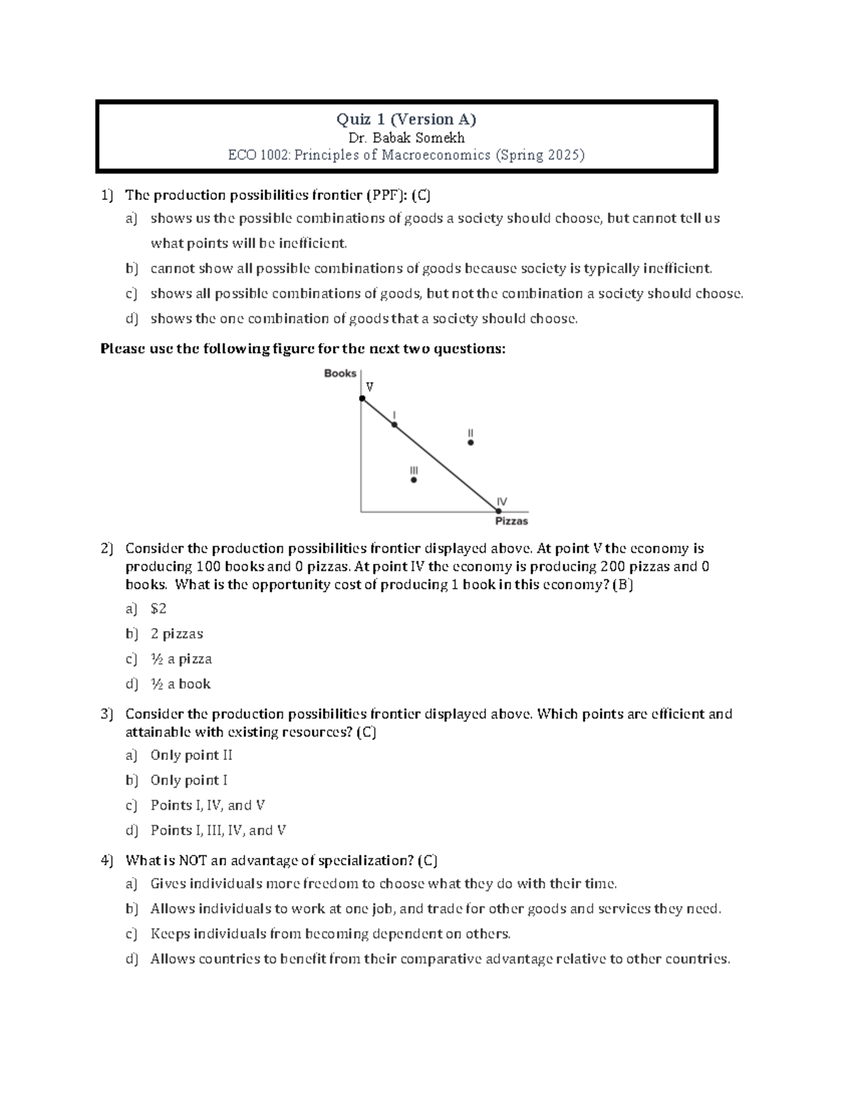 Quiz 1 (Version A) Solutions - ECO 1002: Principles of Macroeconomics ...