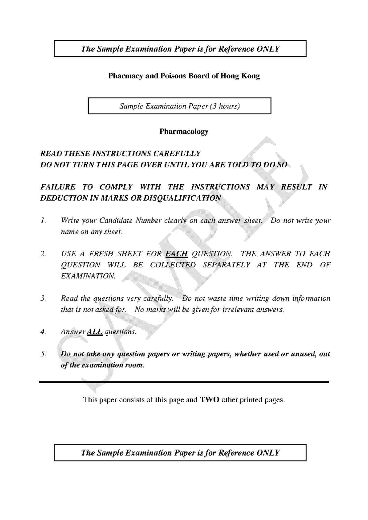 Sample Examination Paper (PHAR 101) - Pharmacology Reference Guide ...