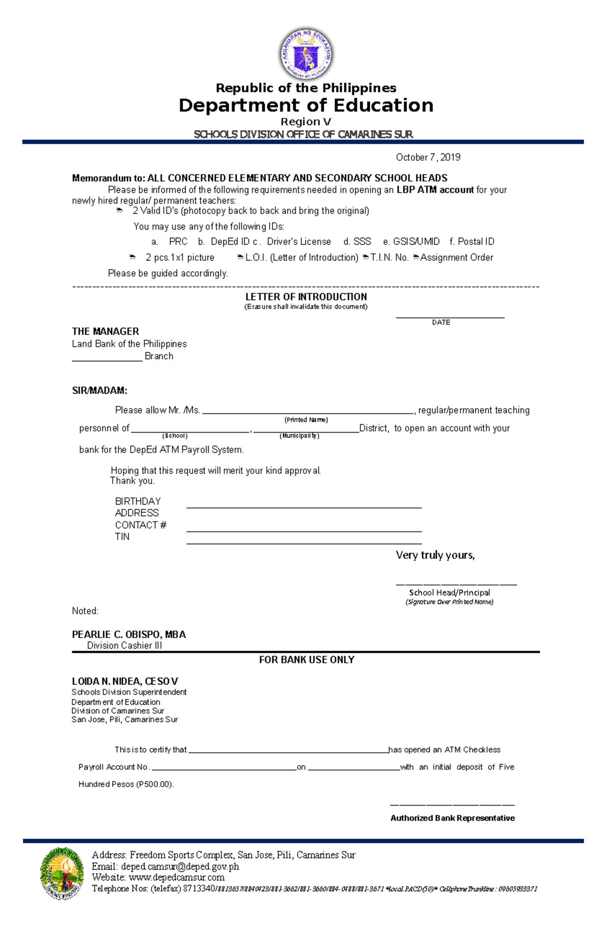 Letter of Introduction for Newly Hired Teaching Personnel - Document Preview