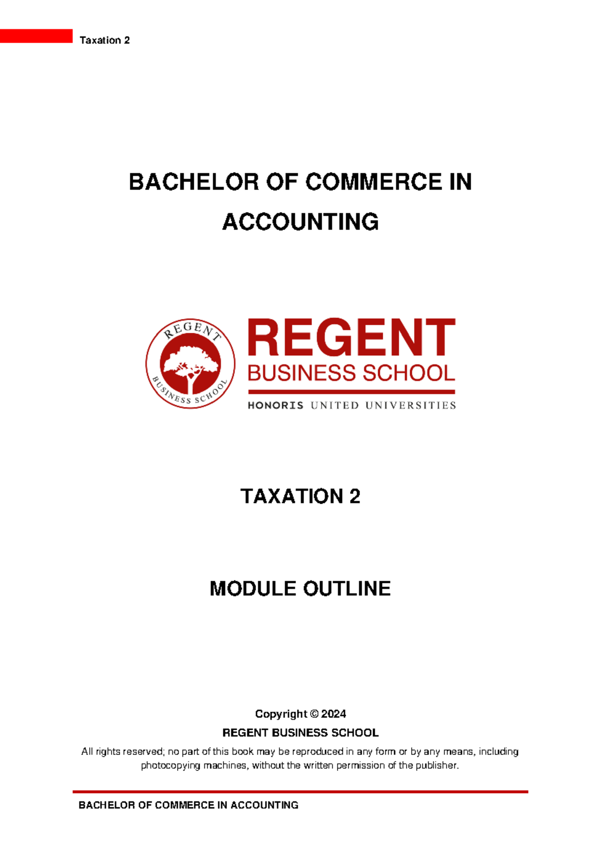 Taxation 2 Module Guide - Bachelor of Commerce in Accounting - Studocu