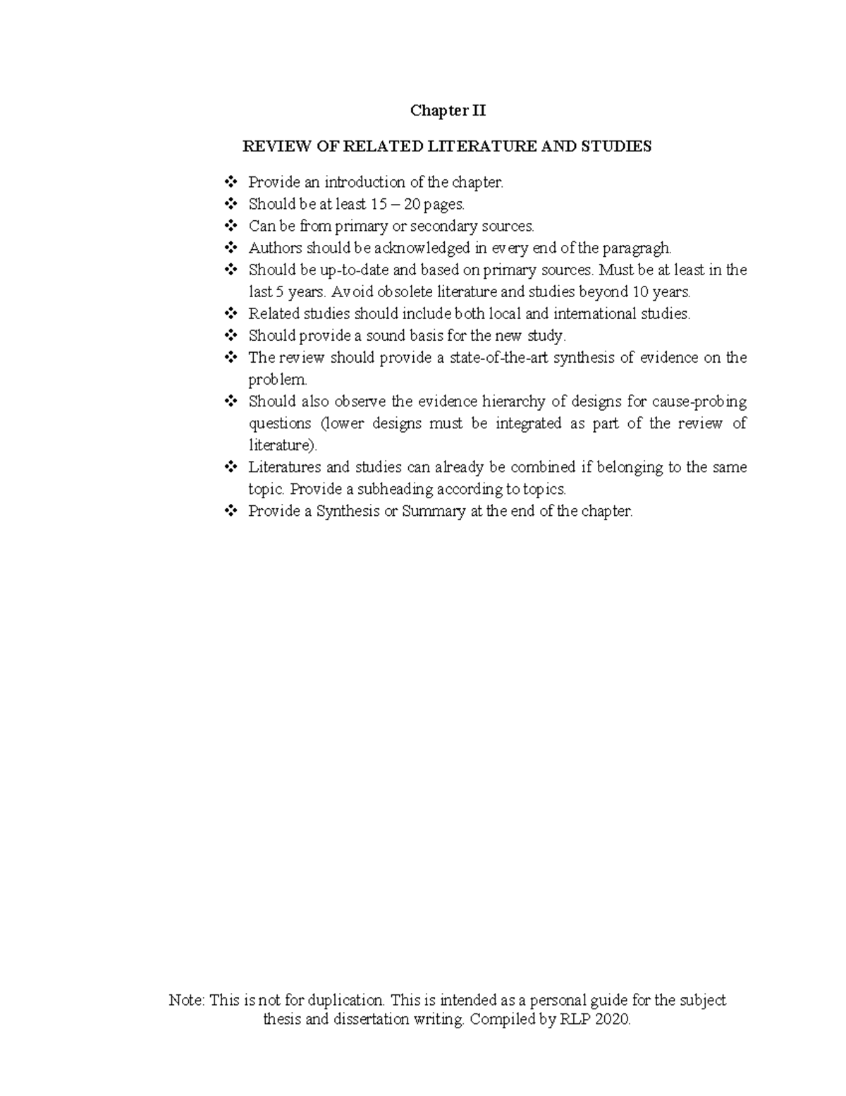 Guidelines for Writing Chapter II: Review of Literature and Studies ...