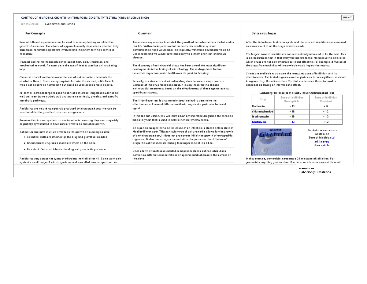 Control of Microbial Growth: Kirby-Bauer Method & Antibiotic Testing ...