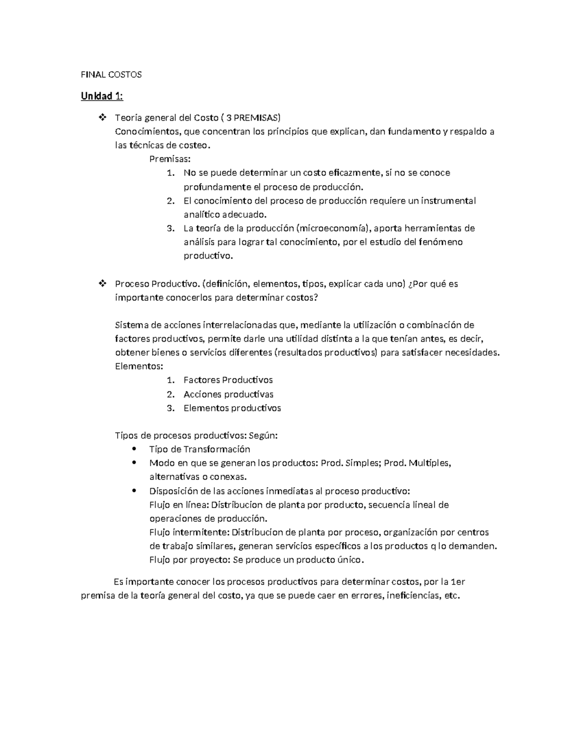 FINAL EXAM COSTOS: Unidad 1 - Teoría General del Costo y Procesos ...