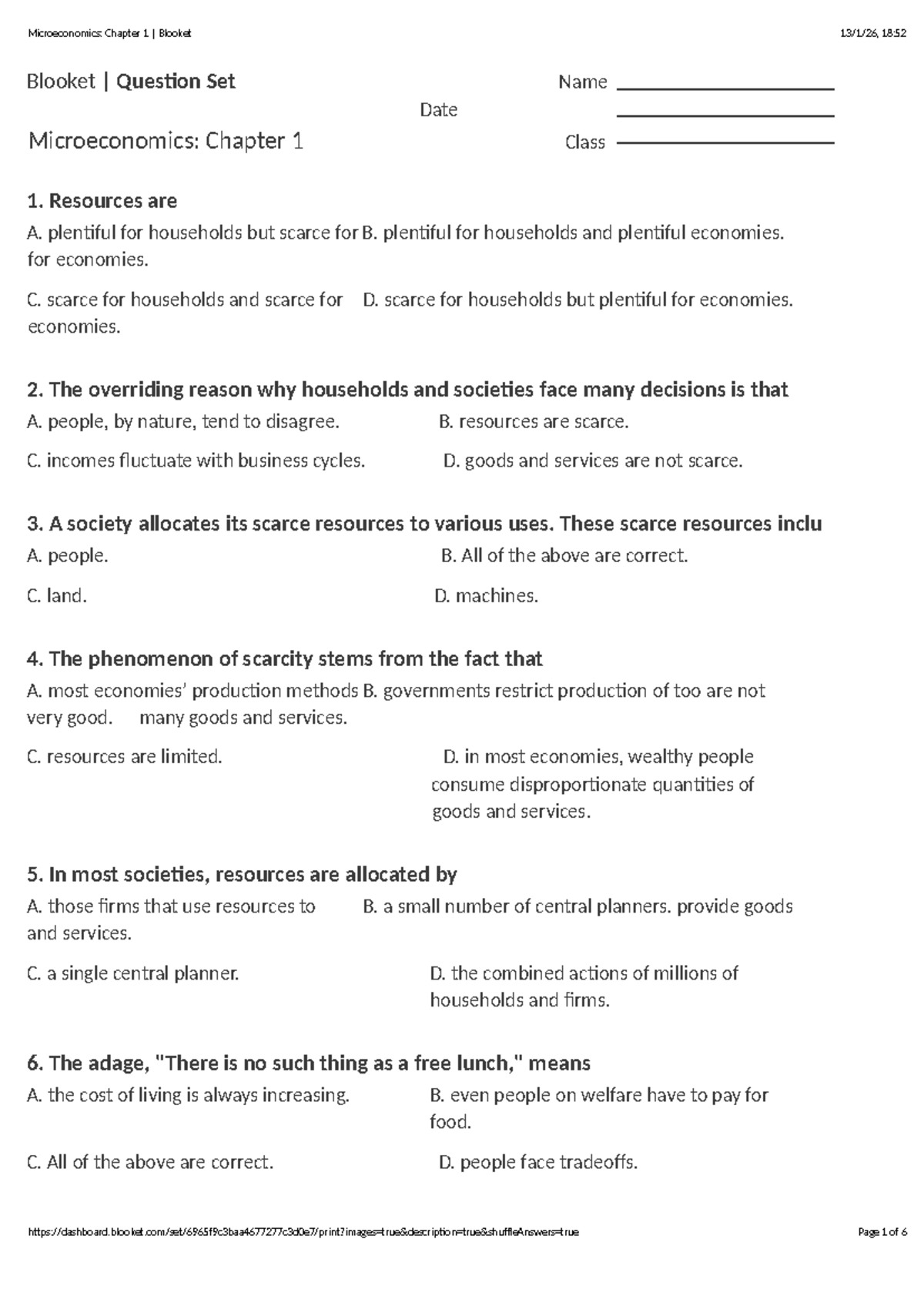 Microeconomics: Chapter 1 Study Guide and Blooket Questions - Studocu