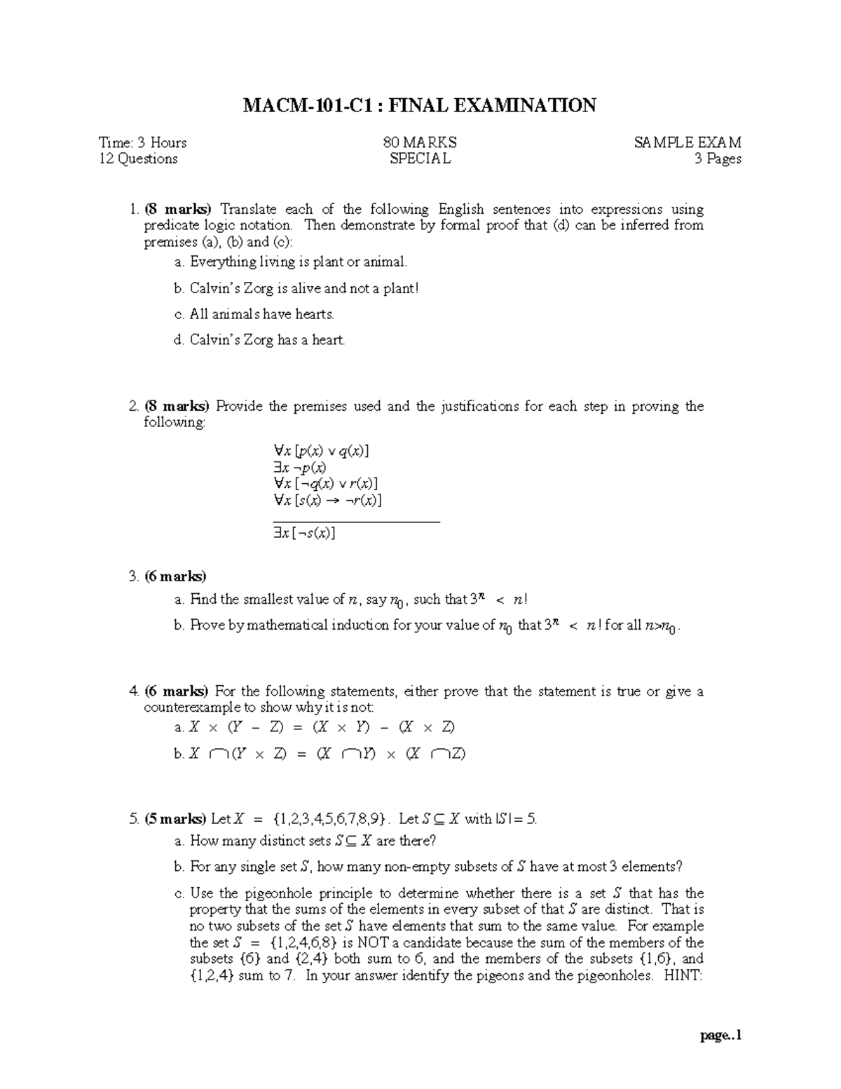MACM 101 Final Exam Sample Questions and Solutions - Studocu