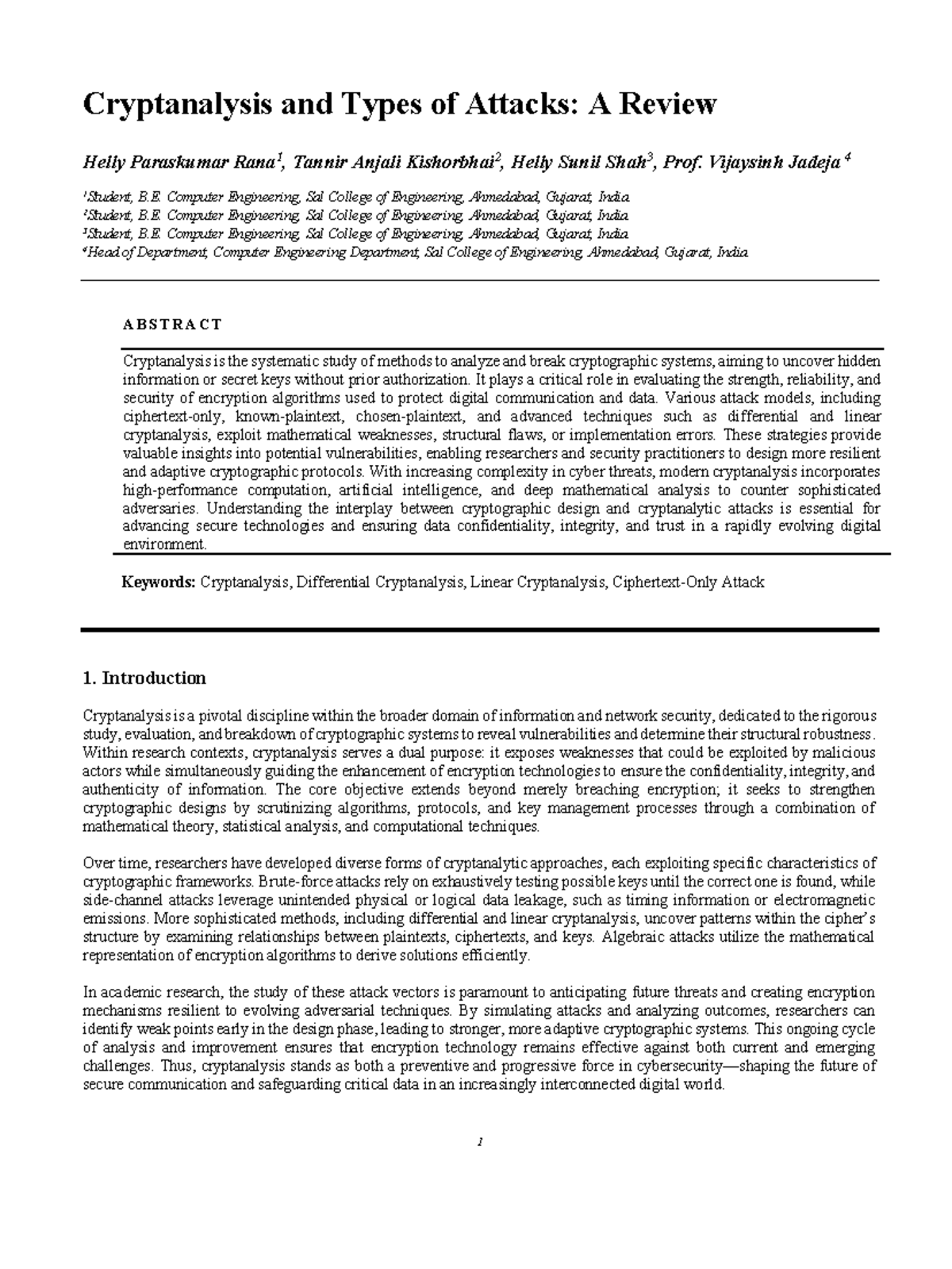 Cryptanalysis and Attack Models: A Comprehensive Review (CSE 101) - Studocu