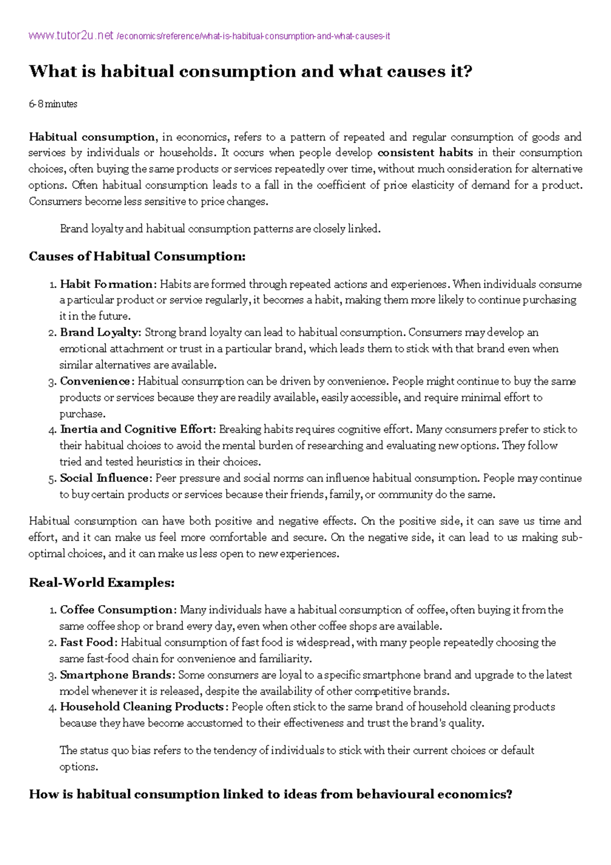 Understanding Habitual Consumption: Causes and Behavioral Economics ...