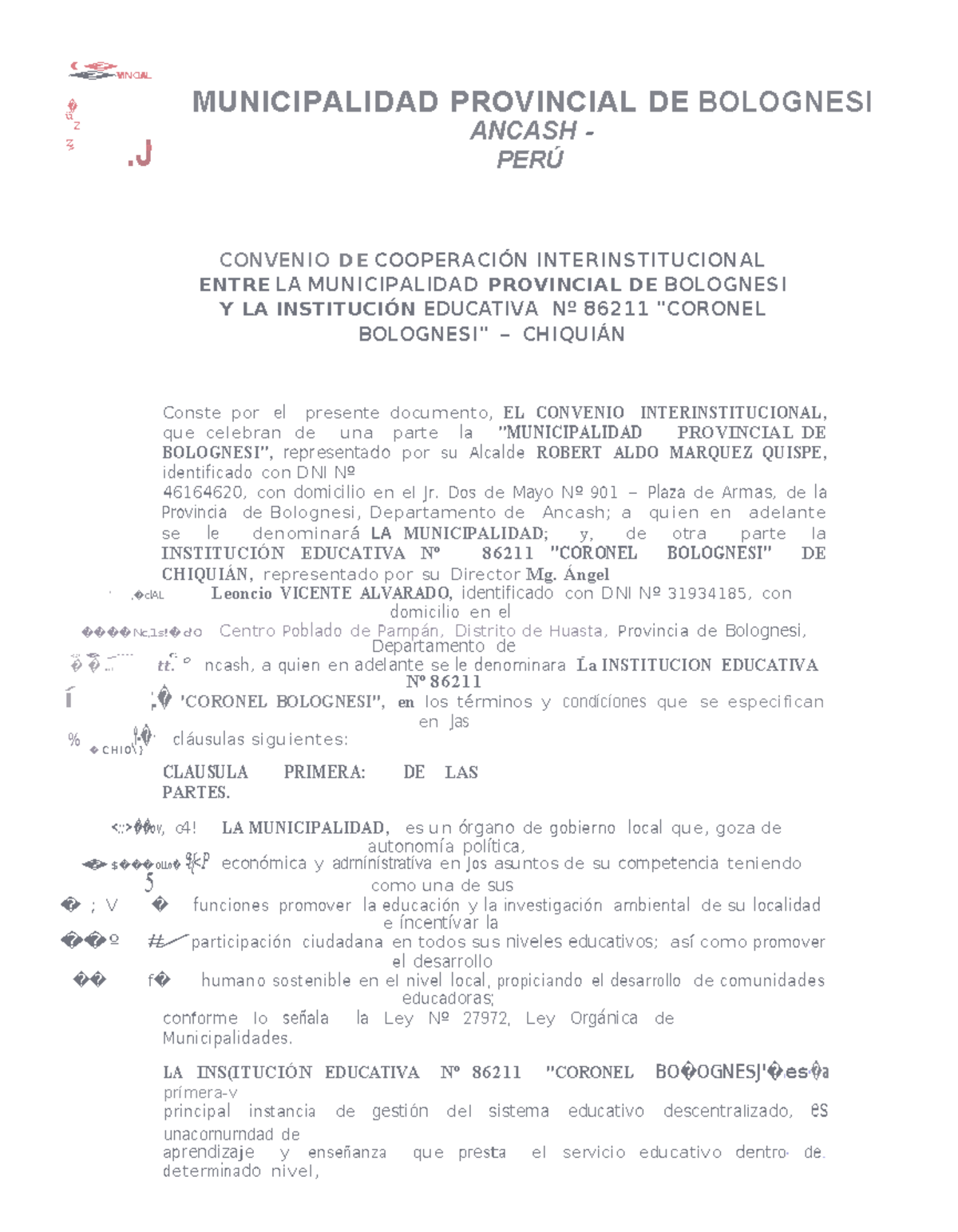 Convenio de Cooperación Interinstitucional entre la Municipalidad ...