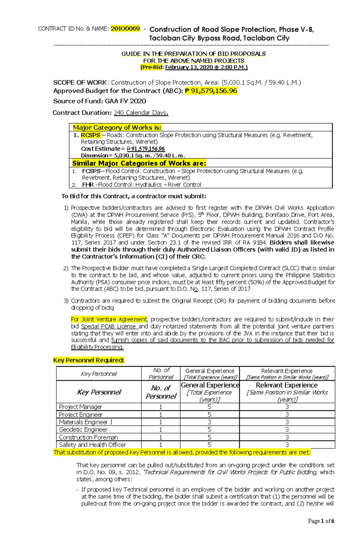 Guidelines for Bid Proposals: Contract ID 20IO0069 - Road Slope ...
