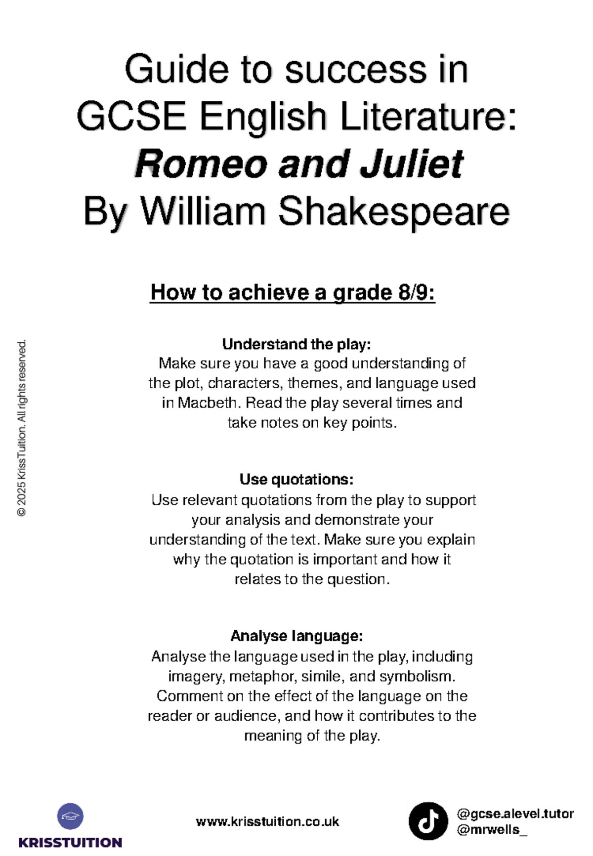 GCSE English Literature: Romeo and Juliet Analysis Notes - @gcse.alevel ...
