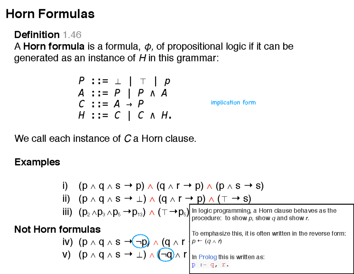 CSE259 Horn Formulas: Definitions, Examples, and Implications - Studocu