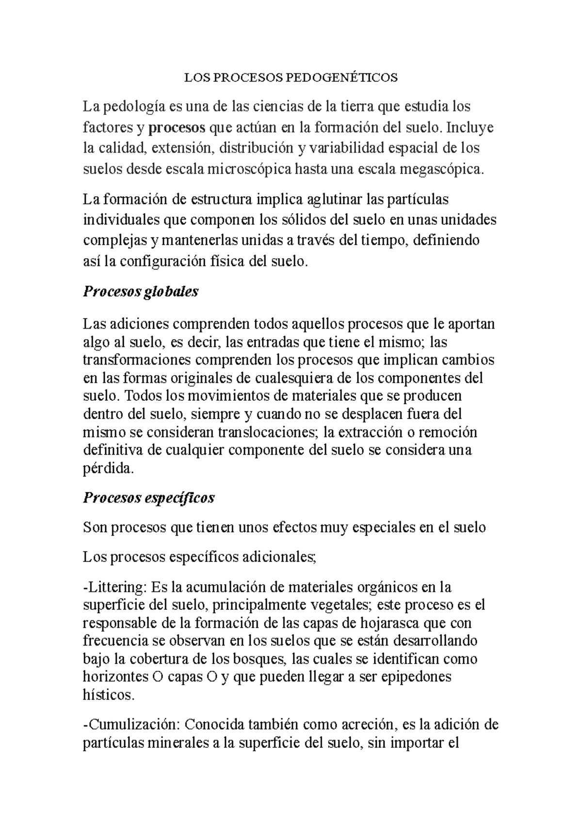 LOS Procesos Pedogenéticos: Estudio de Formación y Transformación del ...