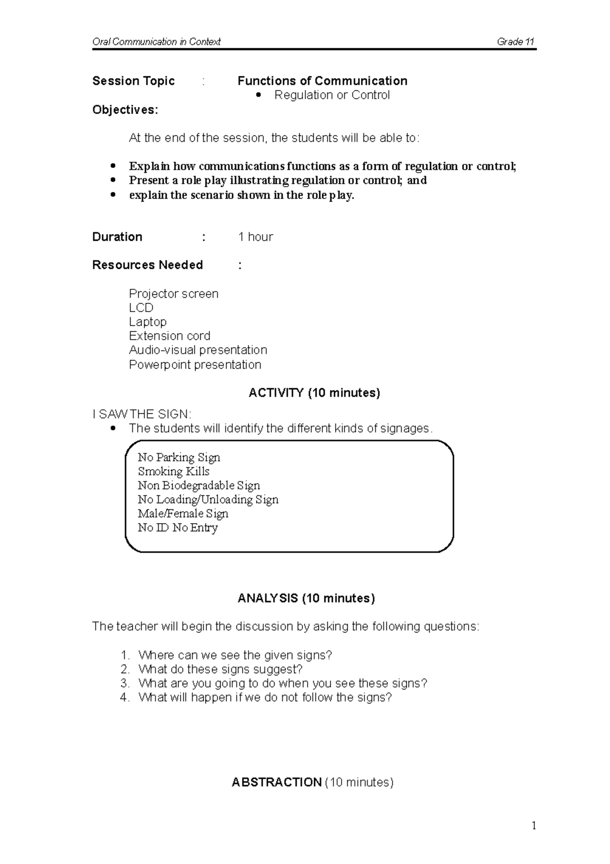 Functions of Communication: Regulation & Control - Grade 11 Lesson ...