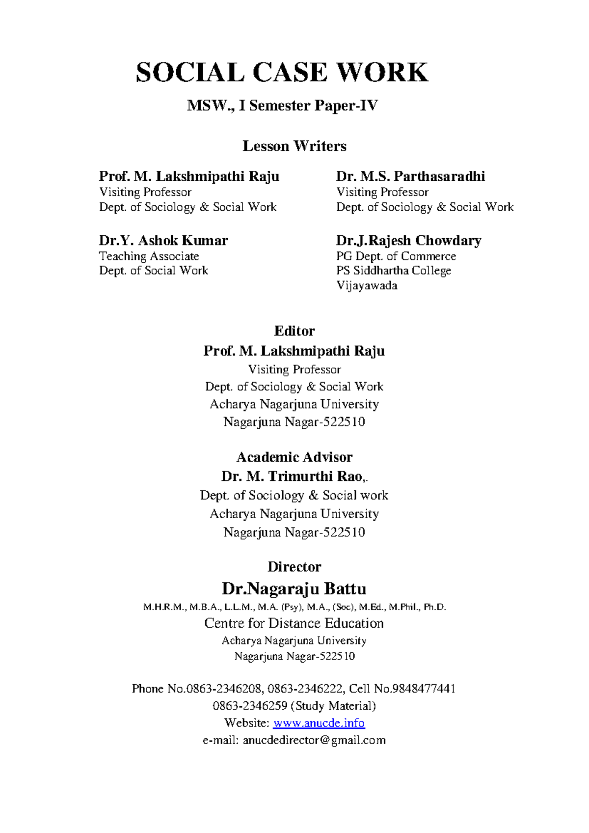 MSW I Semester - Social Case Work: Comprehensive Review & Understanding ...