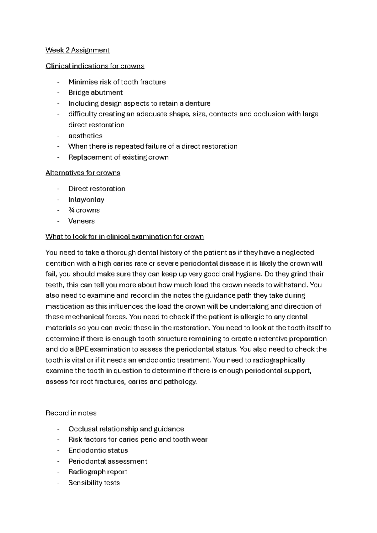 C+B Week 2 Assignment PDF - Week 2 Assignment Clinical indications for ...