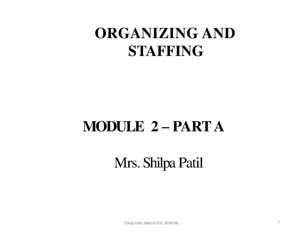 Organizing and Staffing Principles - Module 2 Overview (ECE) - Studocu