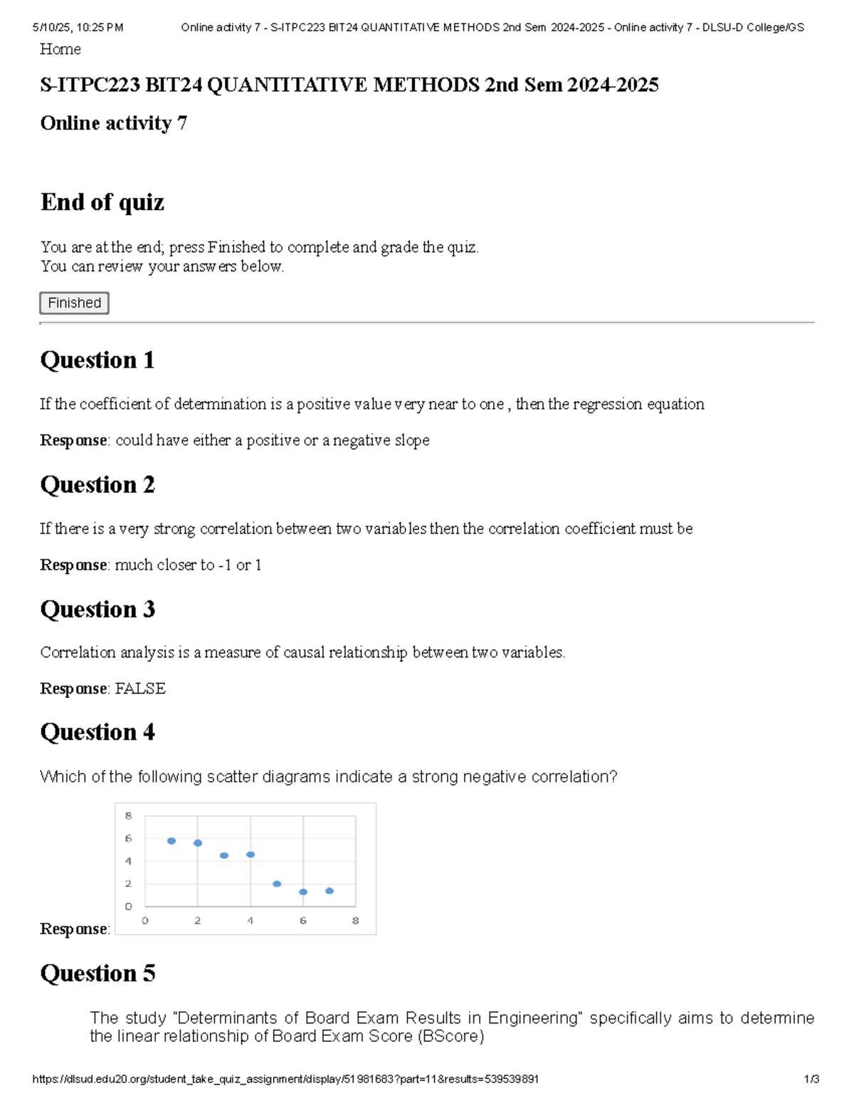 BIT24 Quantitative Methods 2nd Sem: Online Activity 7 Quiz Review - Studocu