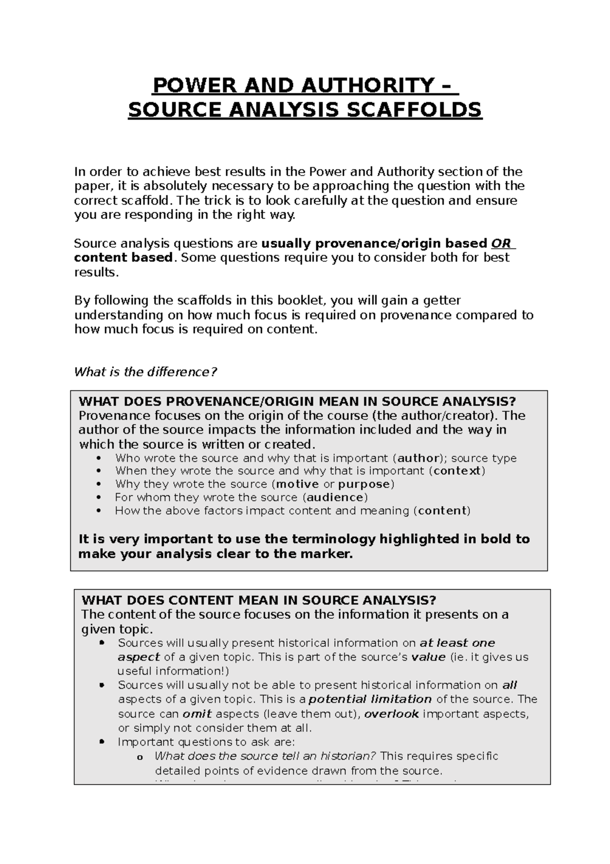 Power & Authority Source Analysis Scaffolds Guide - Studocu