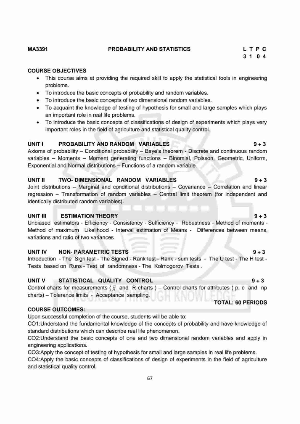 MA3391 Probability & Statistics Unit 1-5 Comprehensive Notes - Studocu