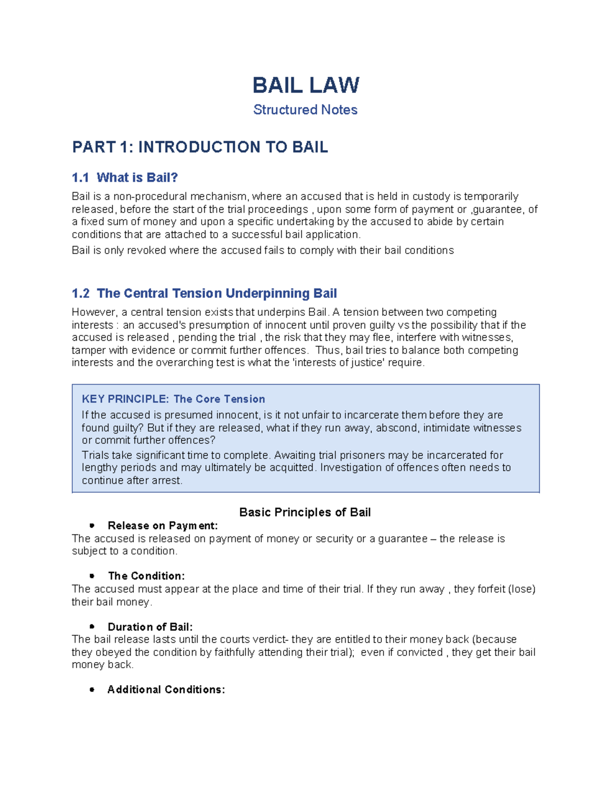 BAIL LAW Unit 6: Structured Notes on Bail Principles and Proceedings ...