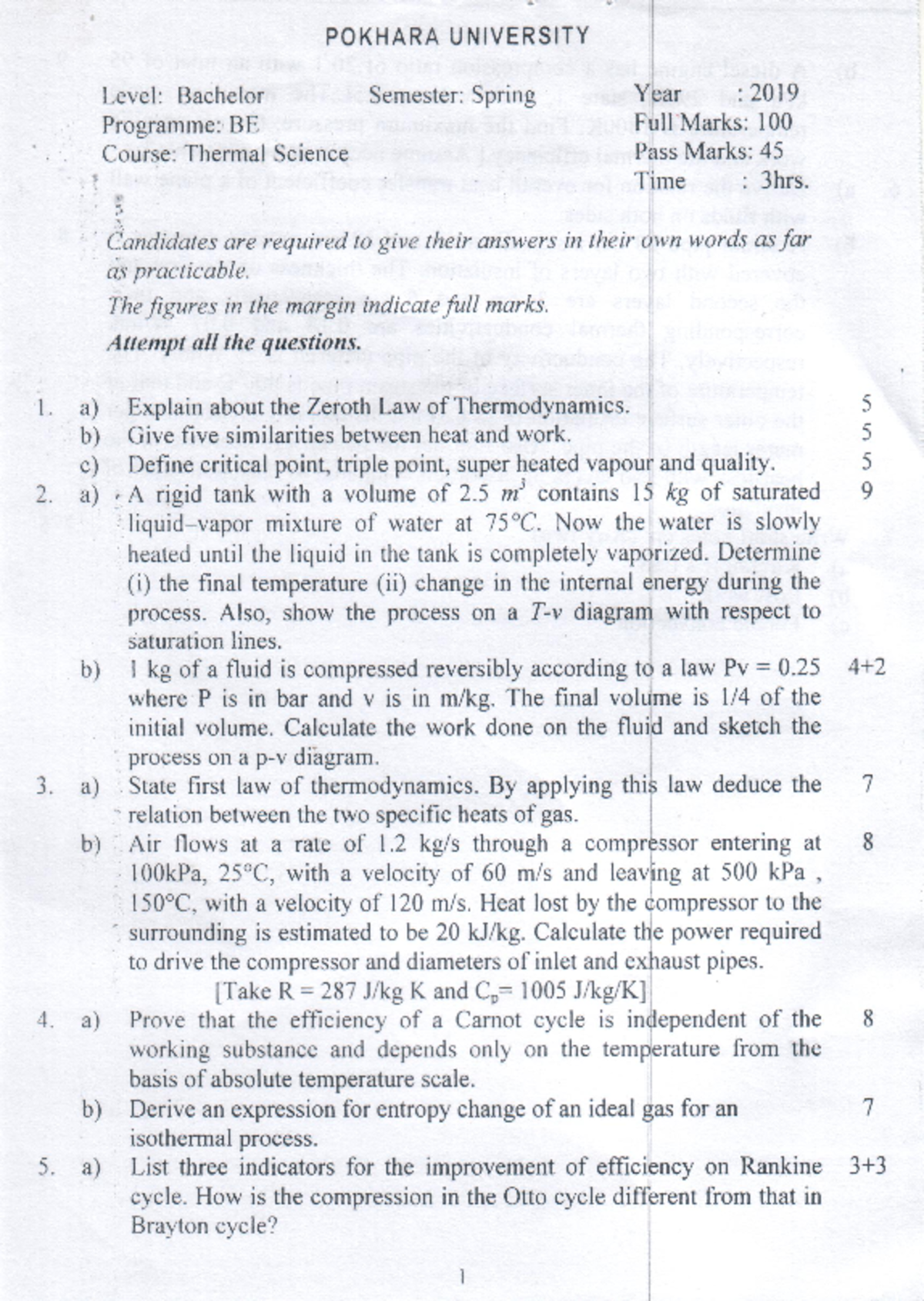 TS-19 Spring - Thermal Science Question Paper Analysis and Solutions ...