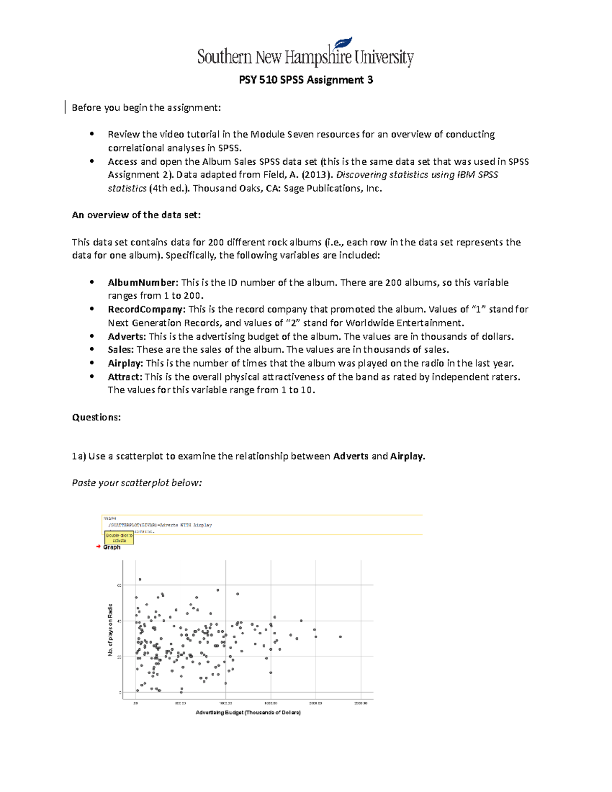 PSY 510 SPSS Assignment 3: Correlation Analysis of Album Data - Studocu