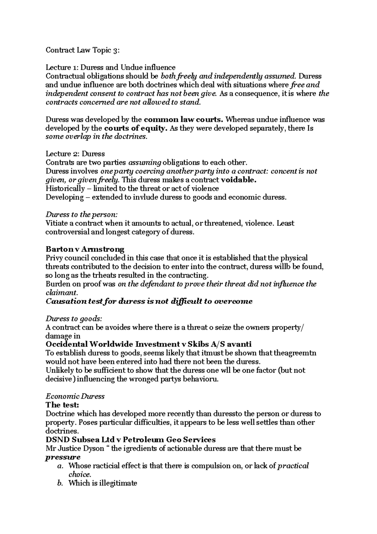 Contract Law Topic 3 - Lecture notes 3 - BPP - Studocu