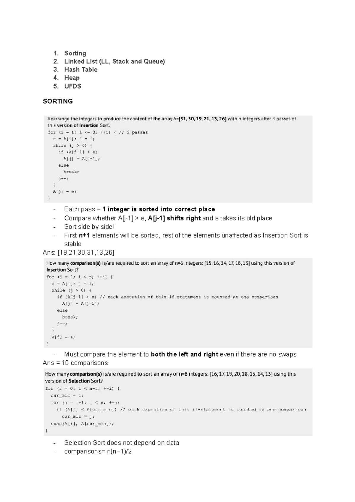 Visualgo Quiz 1: Sorting Algorithms and Data Structures - Studocu