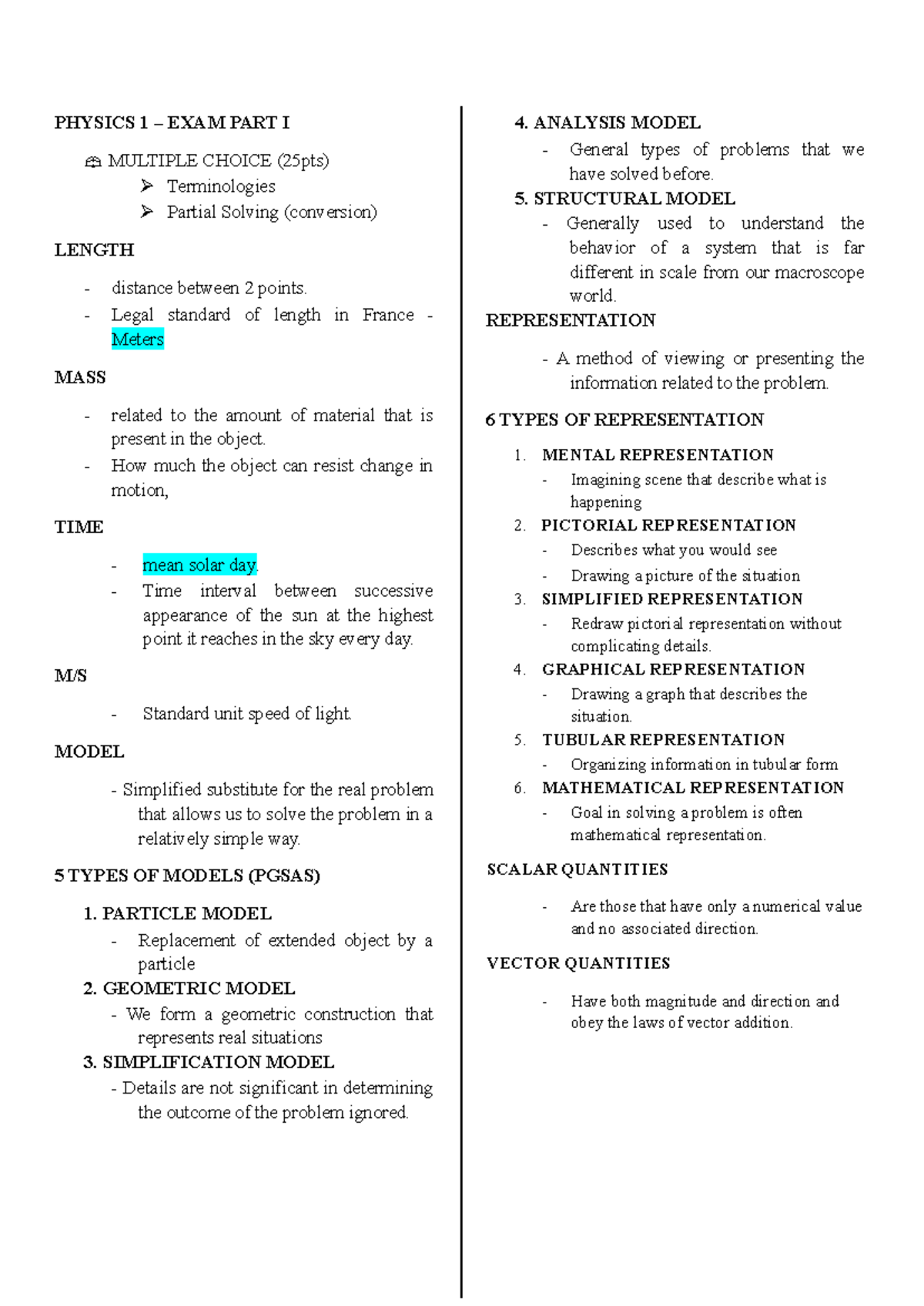 PHYSICS 1 FINAL EXAM PART I MULTIPLE CHOICE STUDY NOTES - Studocu