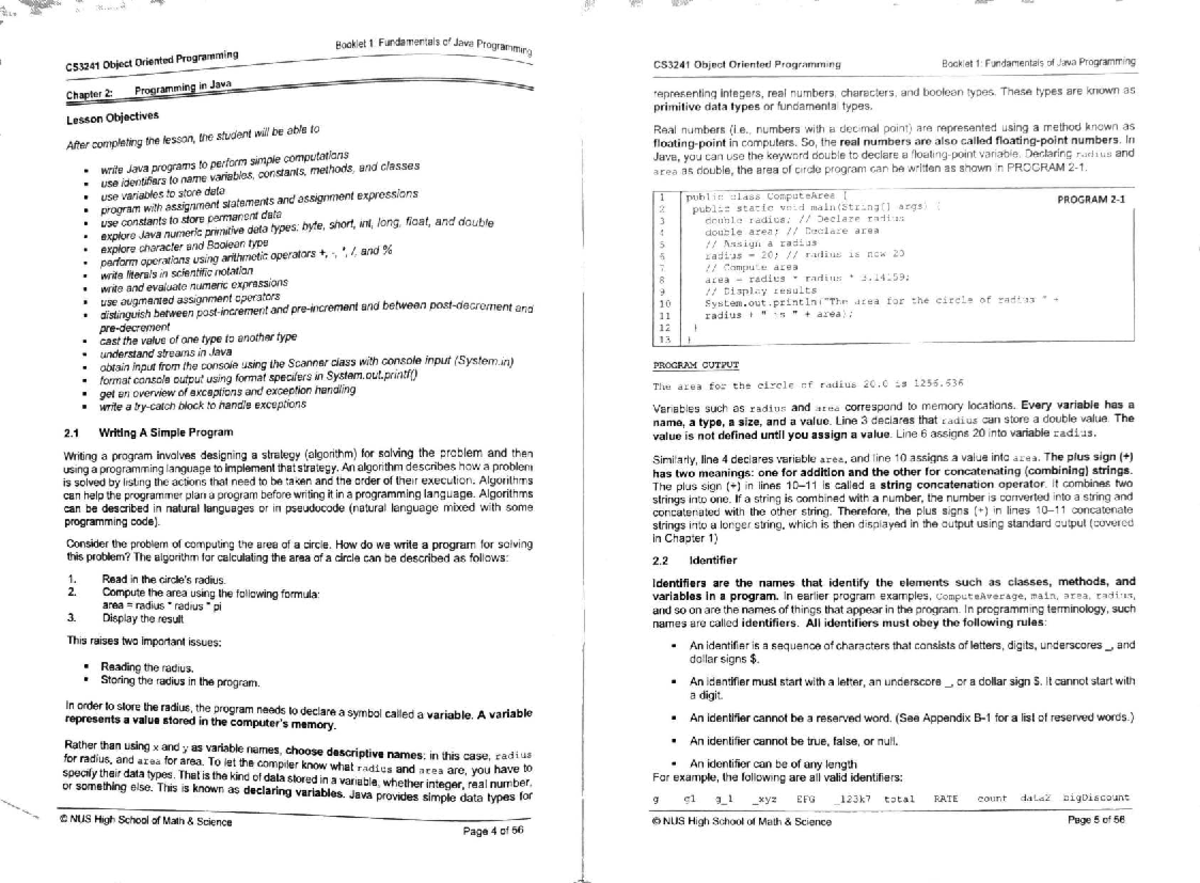 CS3241 Object Oriented Programming: Java Fundamentals and Concepts ...