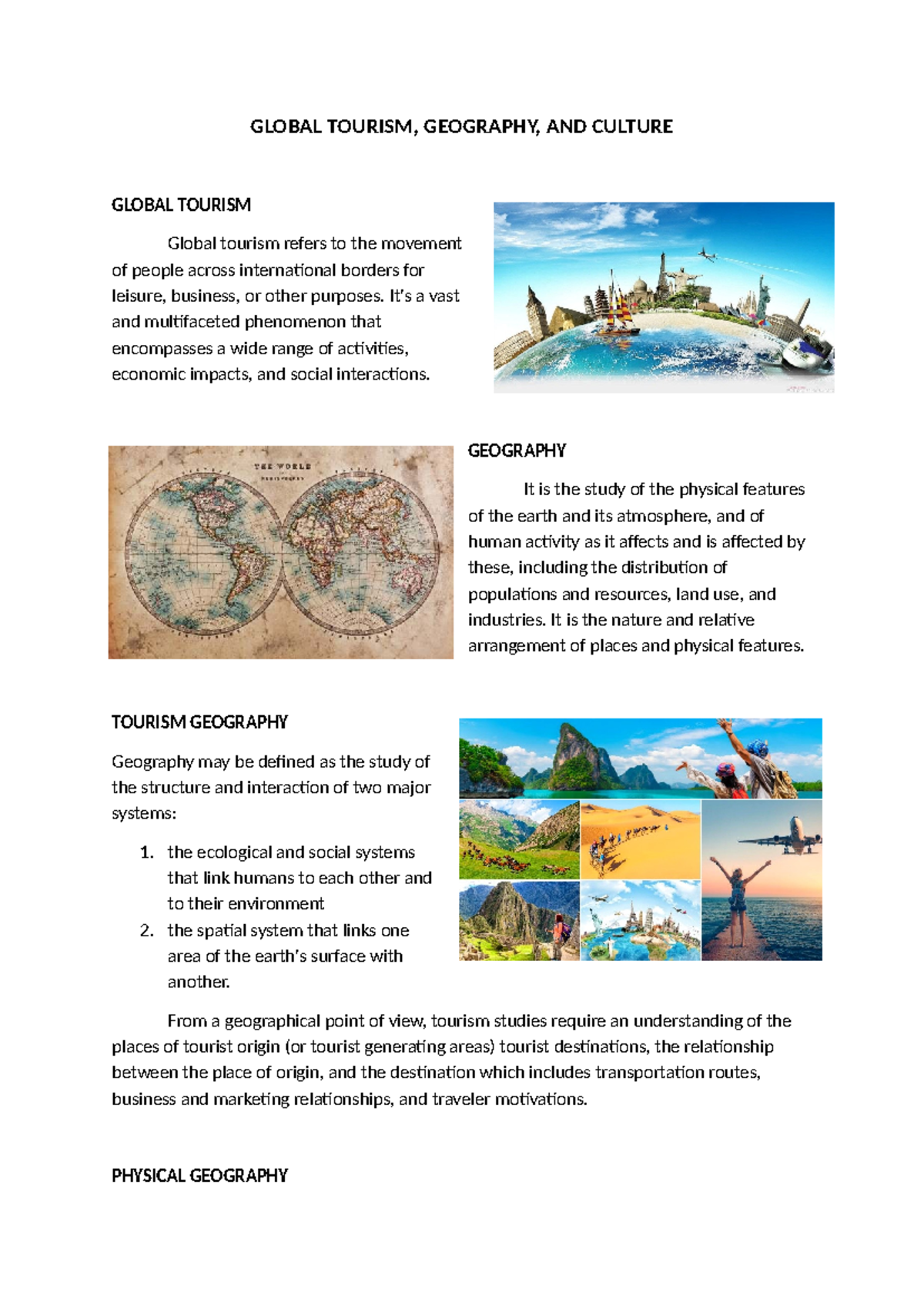 Global Tourism and Geography - TM 1 Overview - Studocu