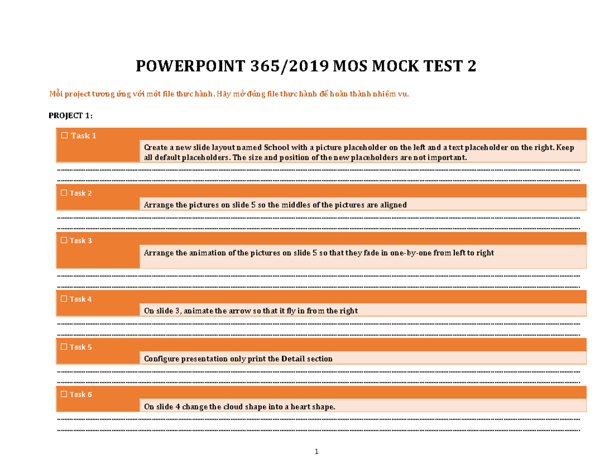 [PPT 365-2019 ] MOCK TEST 2 - POWERPOINT 365/2019 MOS MOCK TEST 2 Mỗi ...