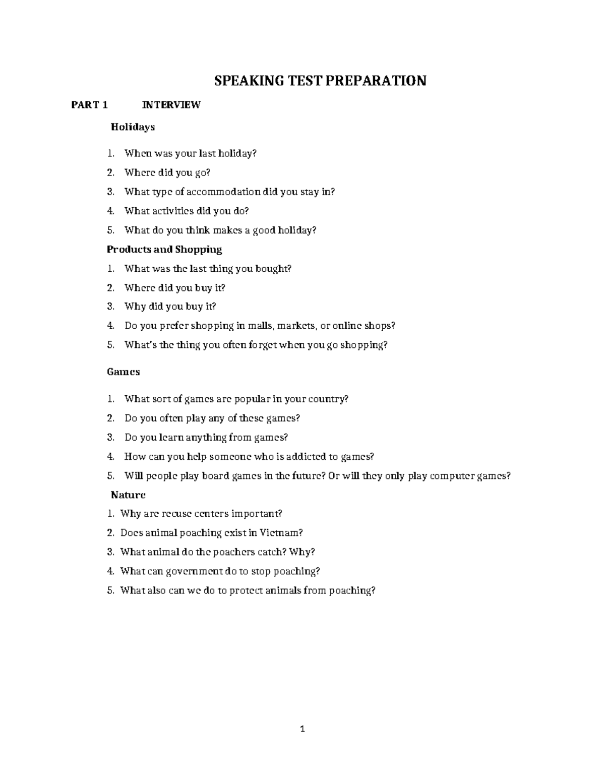 SPEAKING TEST PREP: Interview & Discussion Topics - Studocu