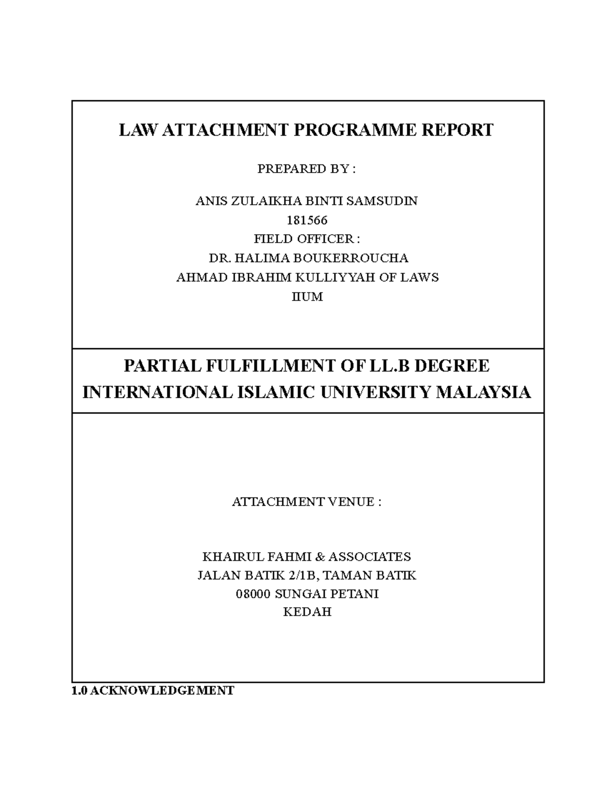 LAP Report: Internship Experience at Khairul Fahmi & Associates - Studocu