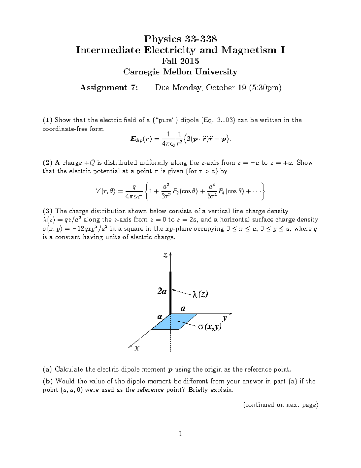 Assignment 07 - Physics 33- Intermediate Electricity and Magnetism I ...