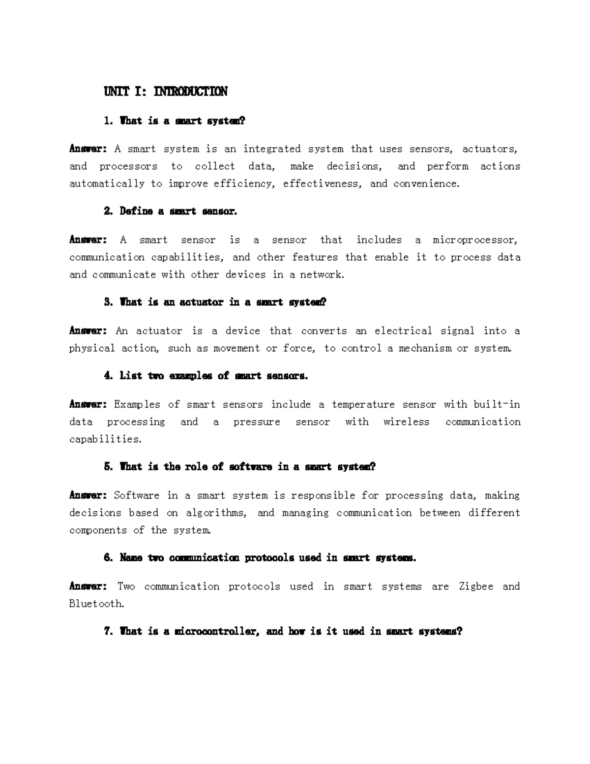 UNIT I: Introduction to Smart Systems and Components - Studocu