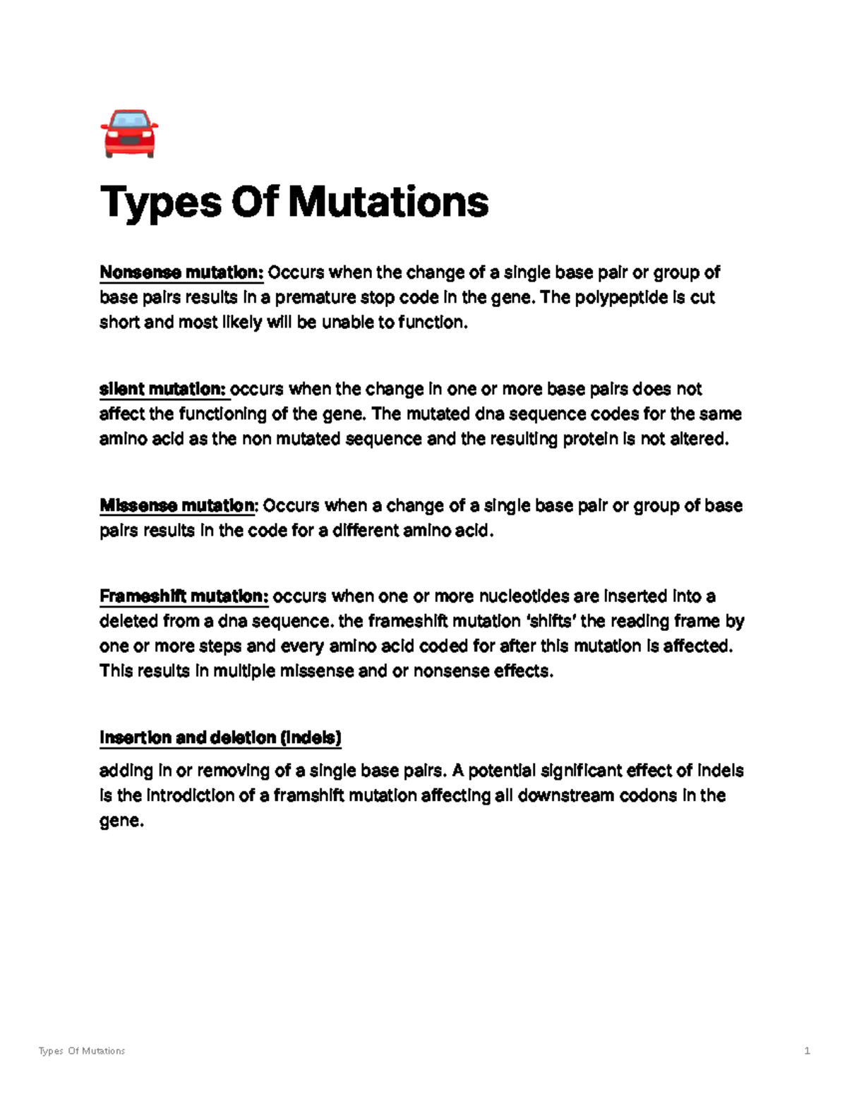 Types of Mutations: Overview and Examples - Studocu