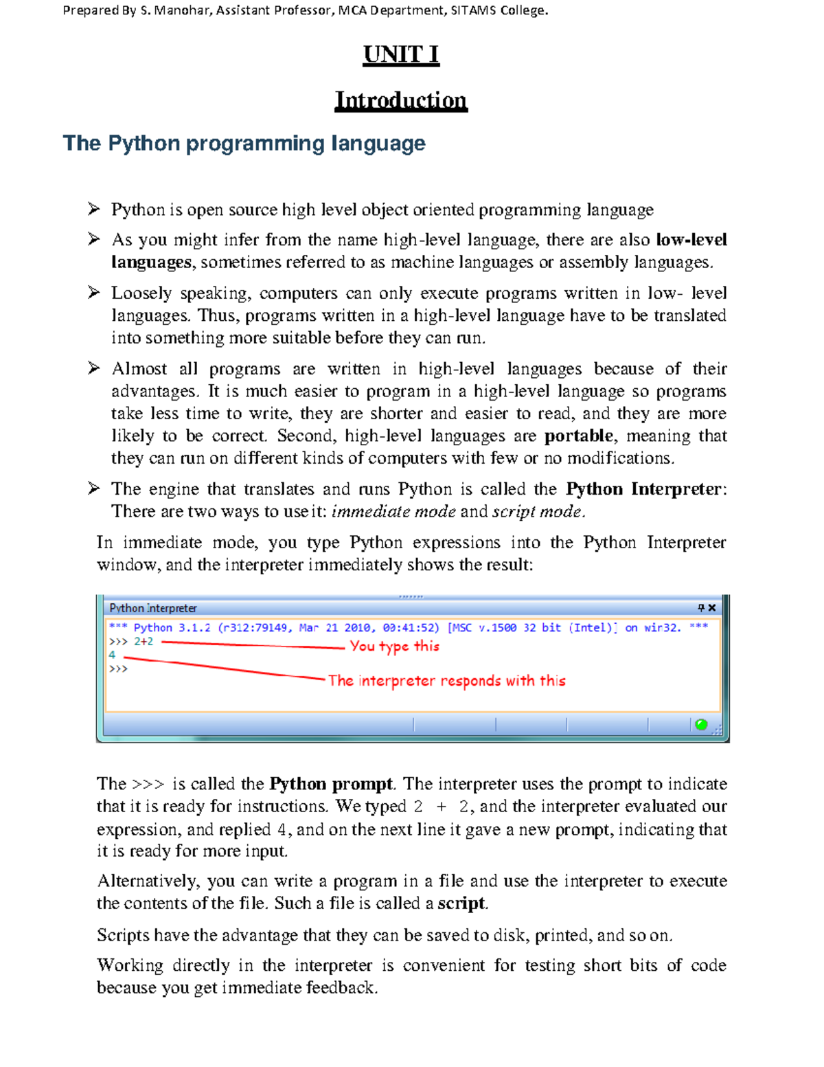 Python Programming Basics - UNIT I Overview - Studocu