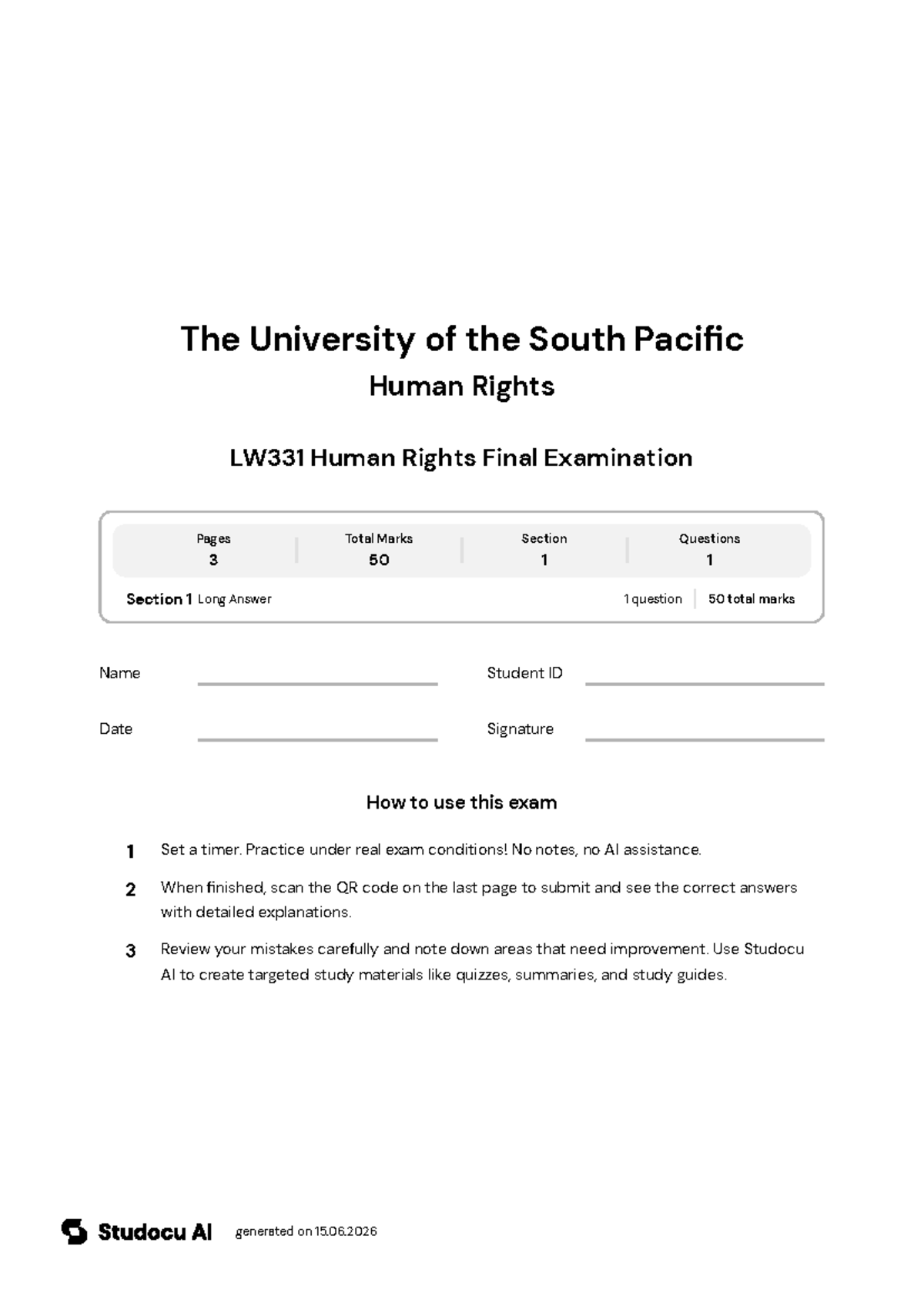 LW331 Human Rights Final Exam - Studocu
