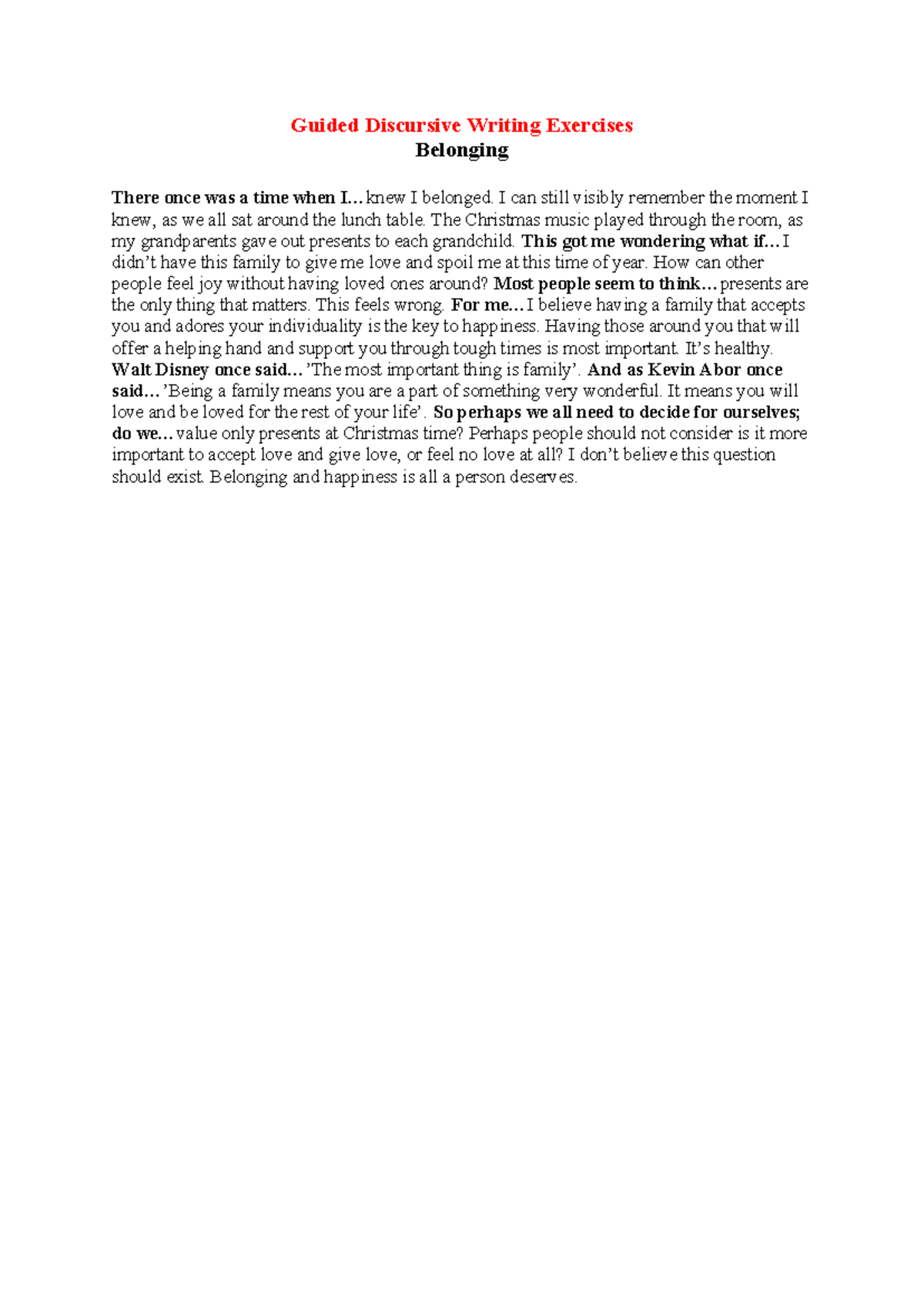 Guided Discursive Writing Exercise: Exploring Belonging and Happiness ...