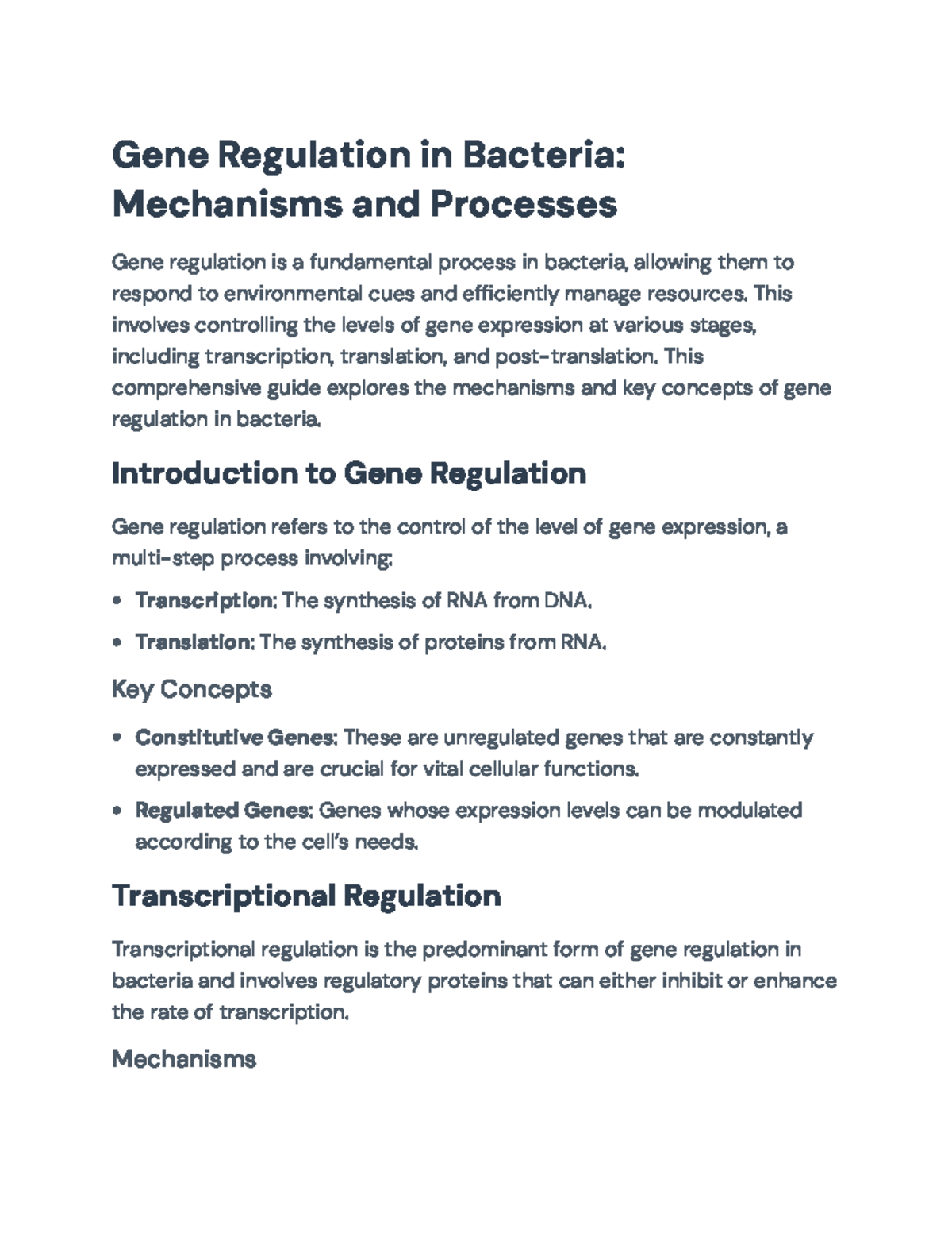 Gene Regulation in Bacteria: Mechanisms and Processes Overview - Gene ...