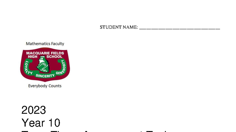 Year 10 Term 3 Maths Assessment 2023: Paper & Solutions - Studocu