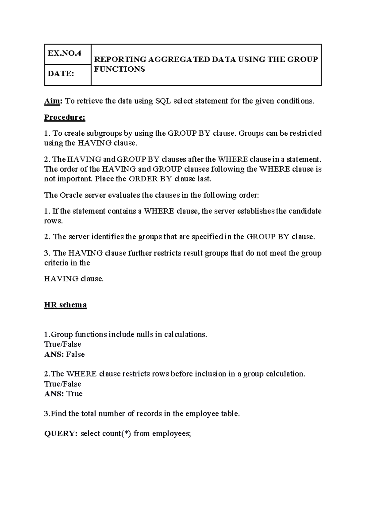 DBMS 4 - DATABASE MANAGEMENT SYSTEMS - EX. REPORTING AGGREGATED DATA ...