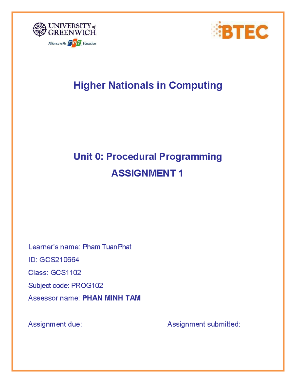 PROG102 GCS1102 Assignment 1: Procedural Programming Analysis & Design ...