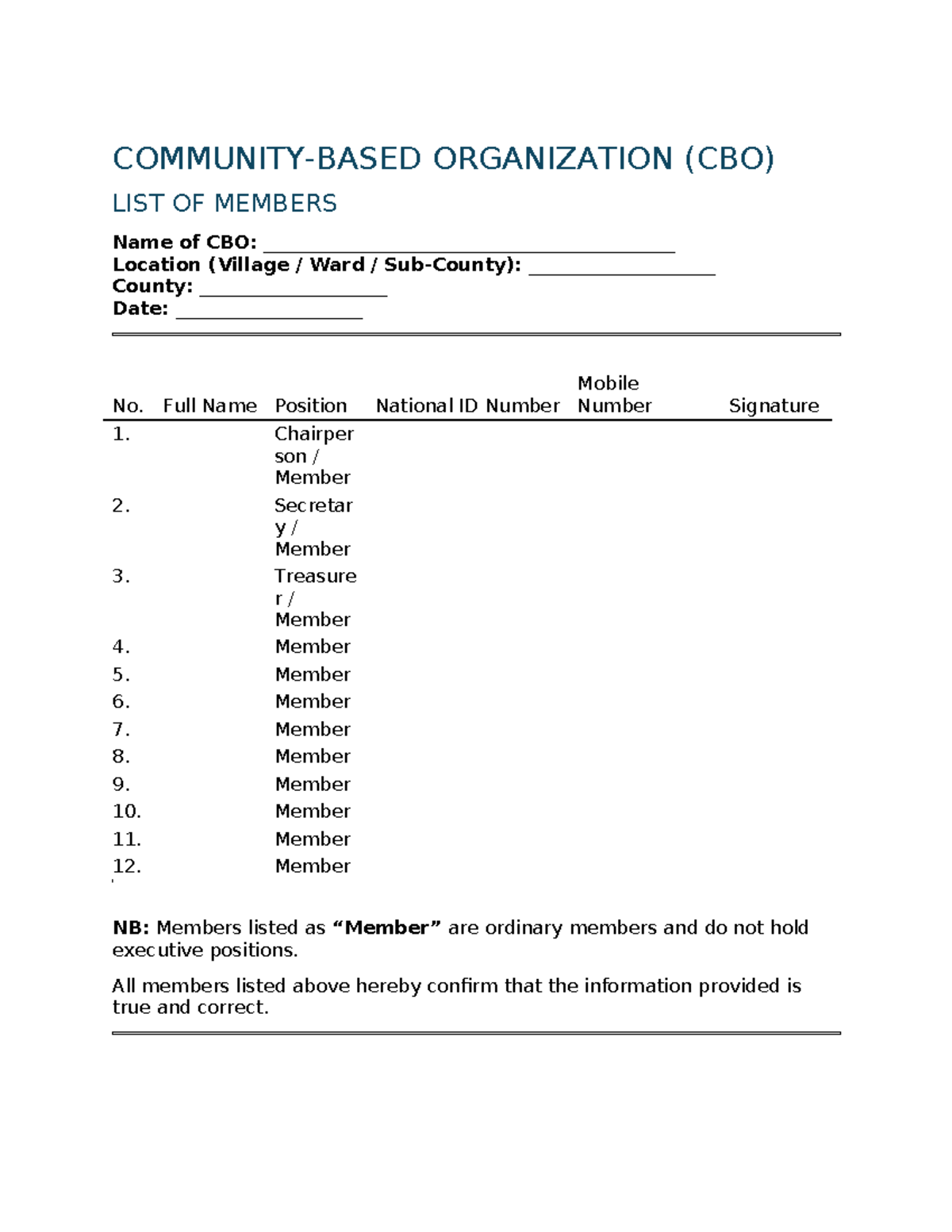 Cbo Members List Template - COMMUNITY-BASED ORGANIZATION (CBO) LIST OF ...