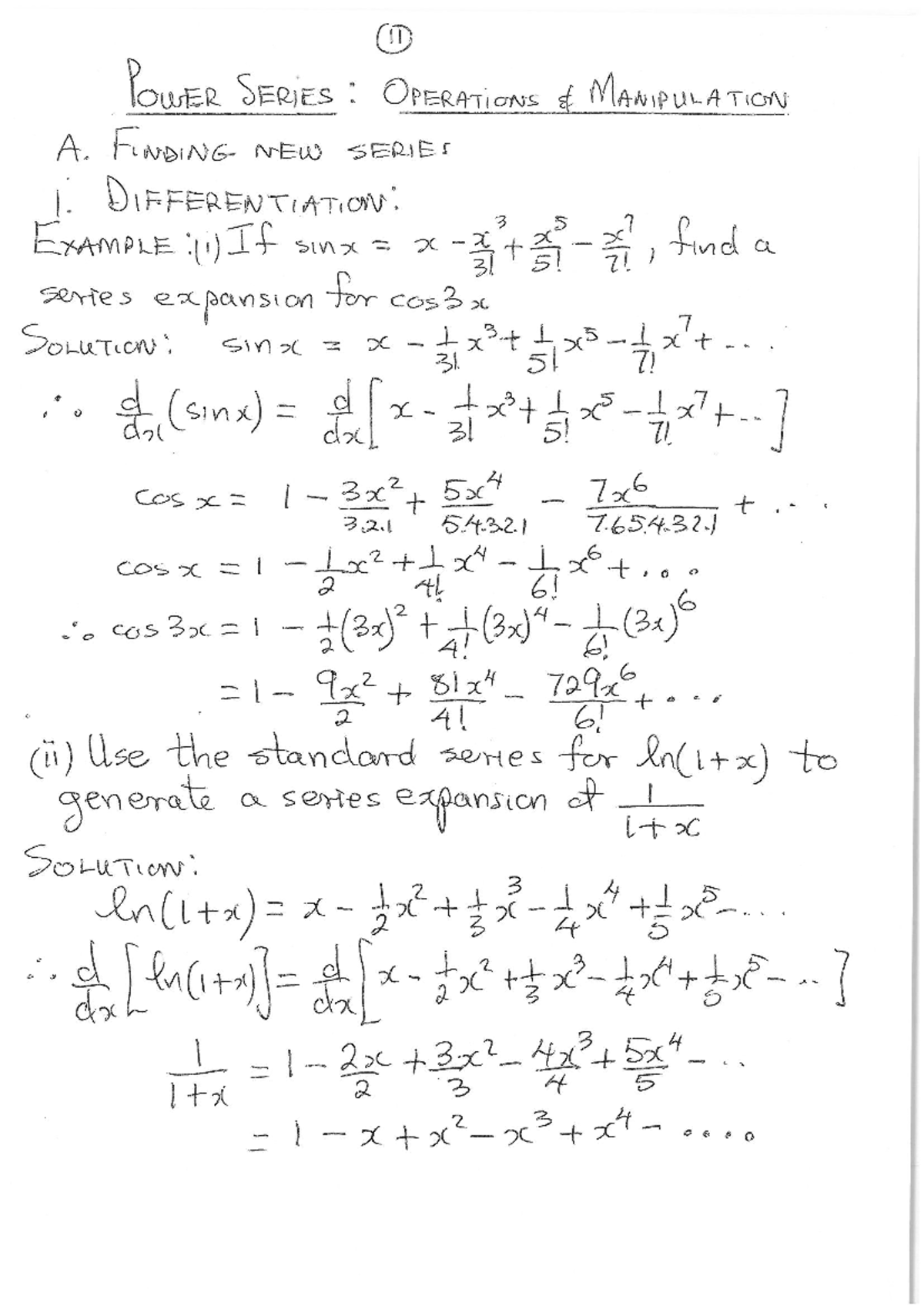 II Power Series: Operations & Manipulation - Differentiation ...