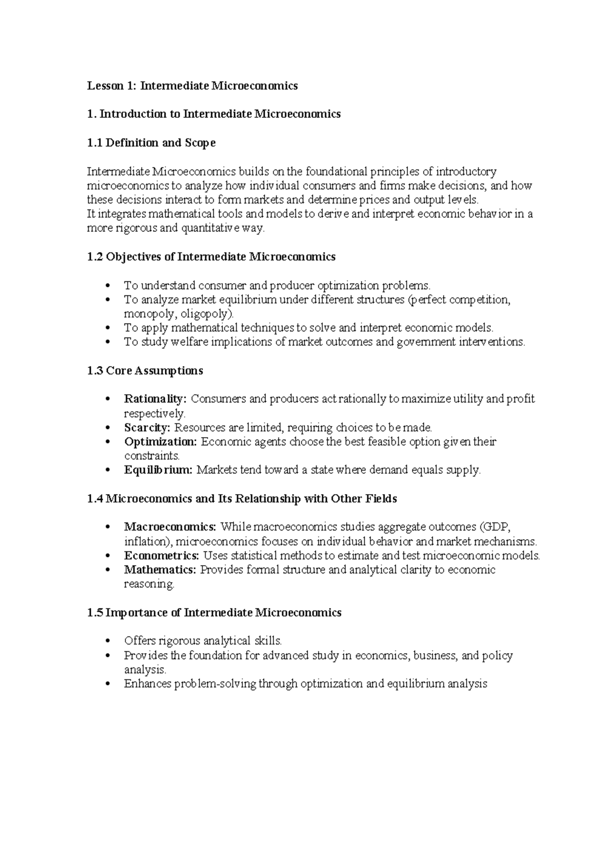 Lecture Notes: Intermediate Microeconomics I & II - Studocu